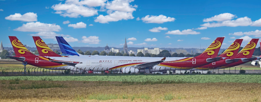 Stored Hong Kong Airlines jetliners at the Chateauroux Airport